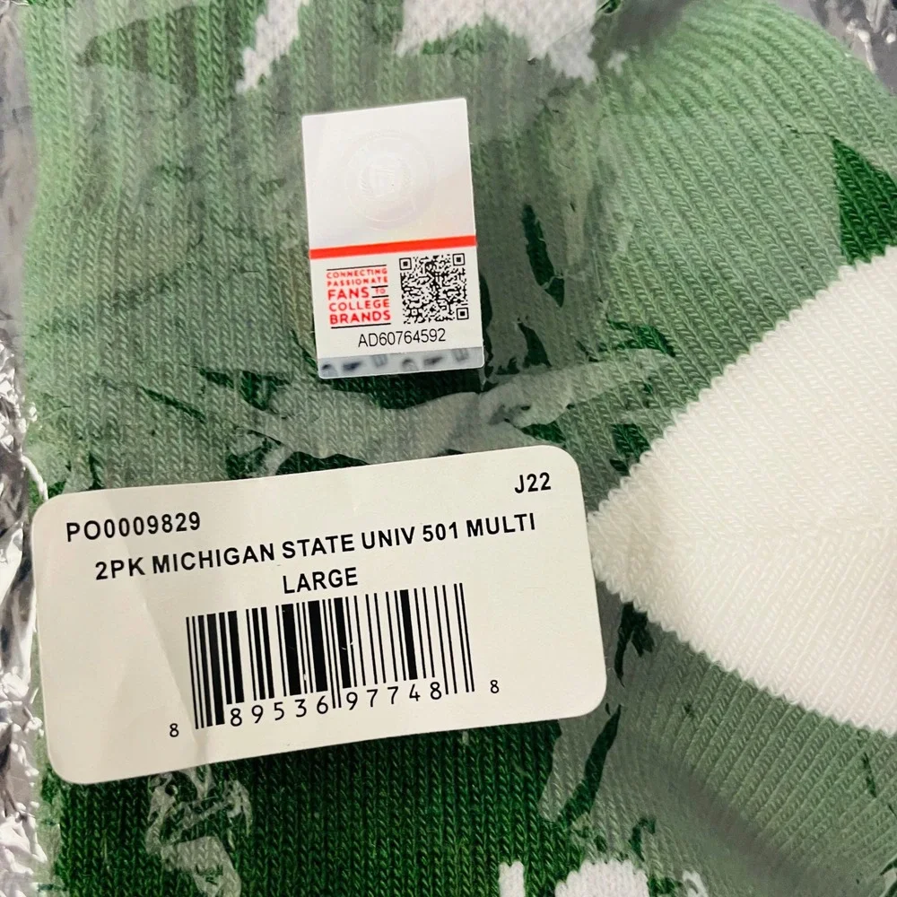 Michigan State Spartans Socks For Bare Feet 2-Pair‎ Pack Large